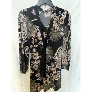 Robbie Bee‎ Black Size Small Printed Knee Length Long Sleeve Dress